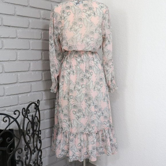 Misa Los Angeles Dress Womens M Smocked Blouson Pink Boho Chic Midi - Picture 7 of 16